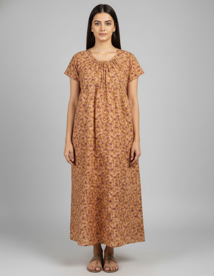 Daily Comfort Ankle-Length Cotton Nighty – Yellow Floral Print 6