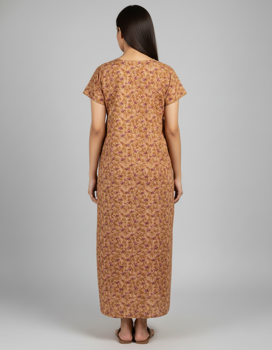 Daily Comfort Ankle-Length Cotton Nighty – Yellow Floral Print 6