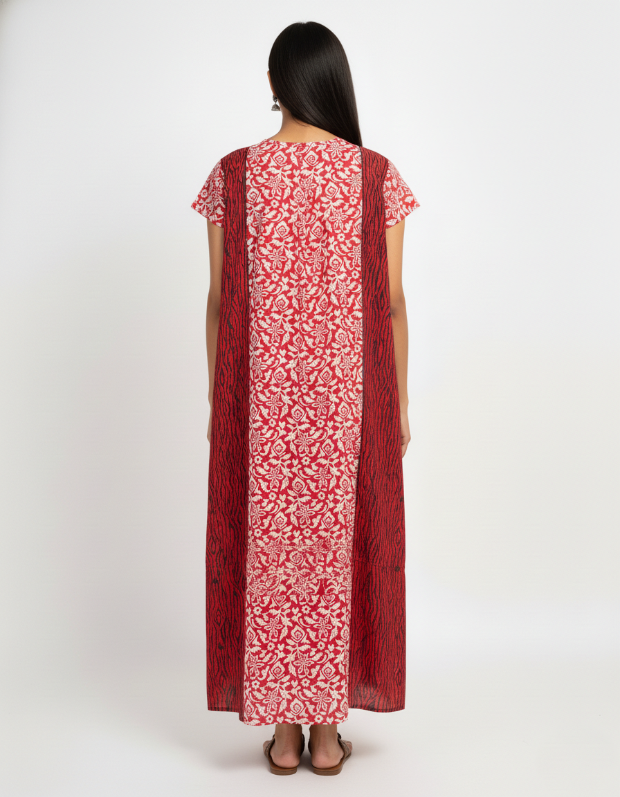 Daily Comfort Ankle-Length Cotton Nighty – Red Floral Print 18