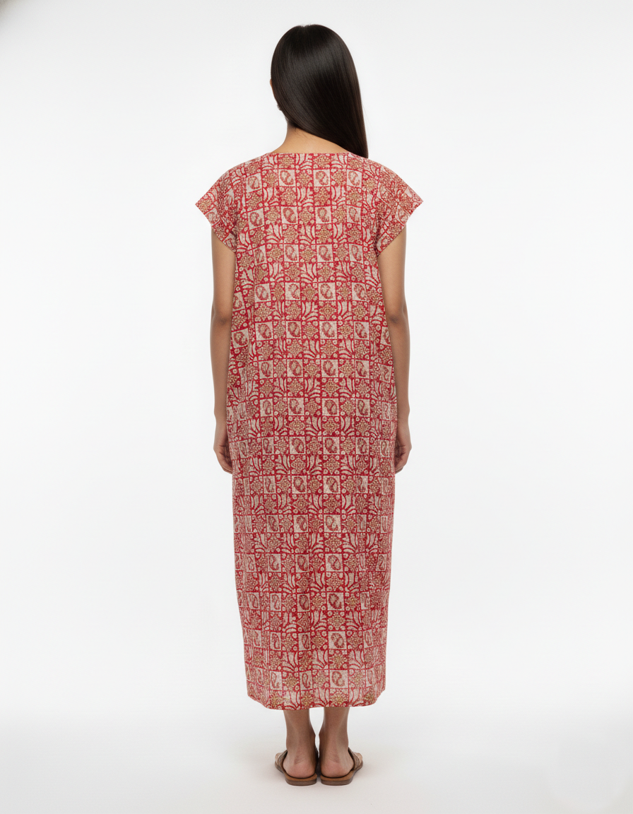 Daily Comfort Ankle-Length Cotton Nighty – Red Floral Print 19