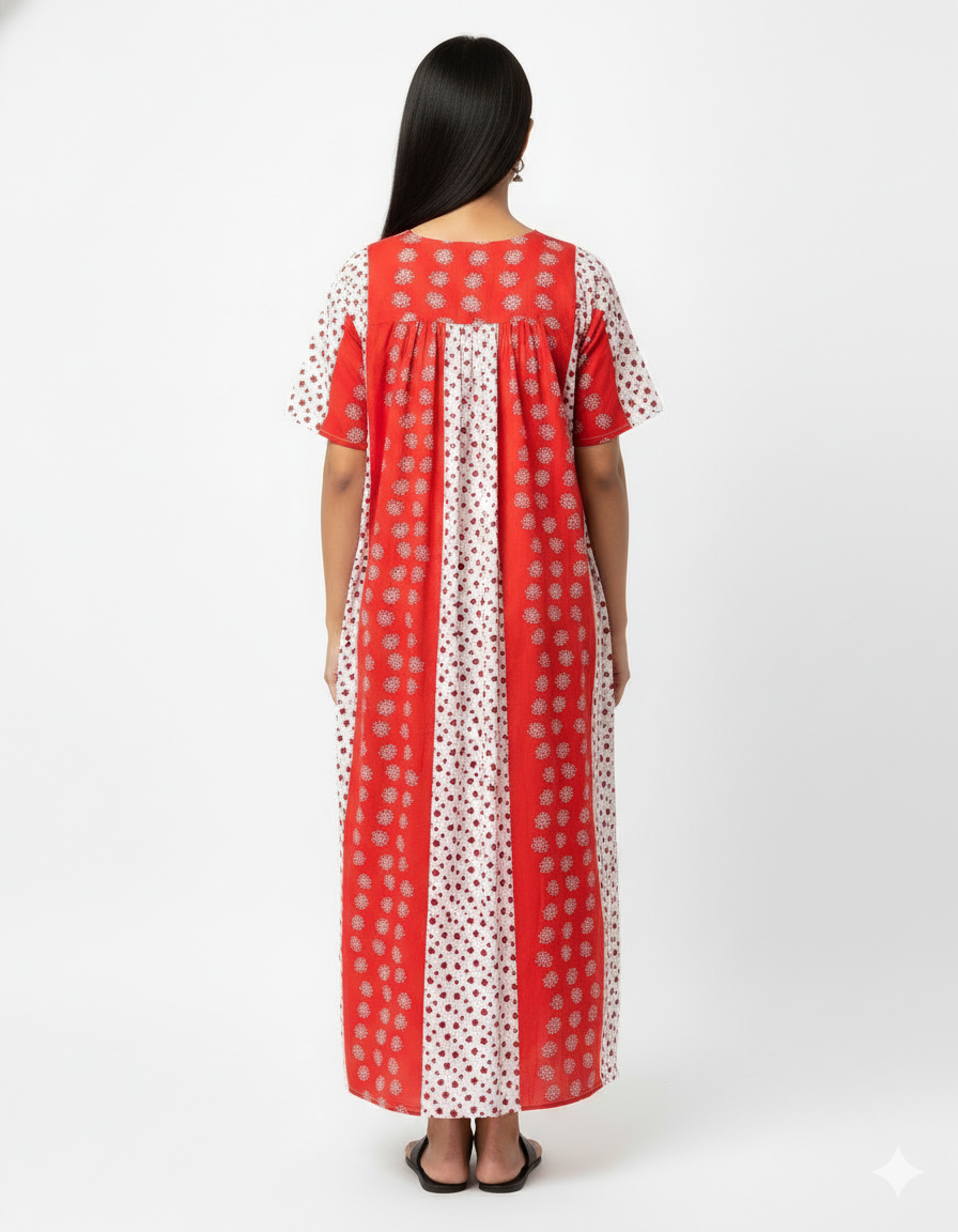 Daily Comfort Ankle-Length Cotton Nighty – Red Floral Print 20