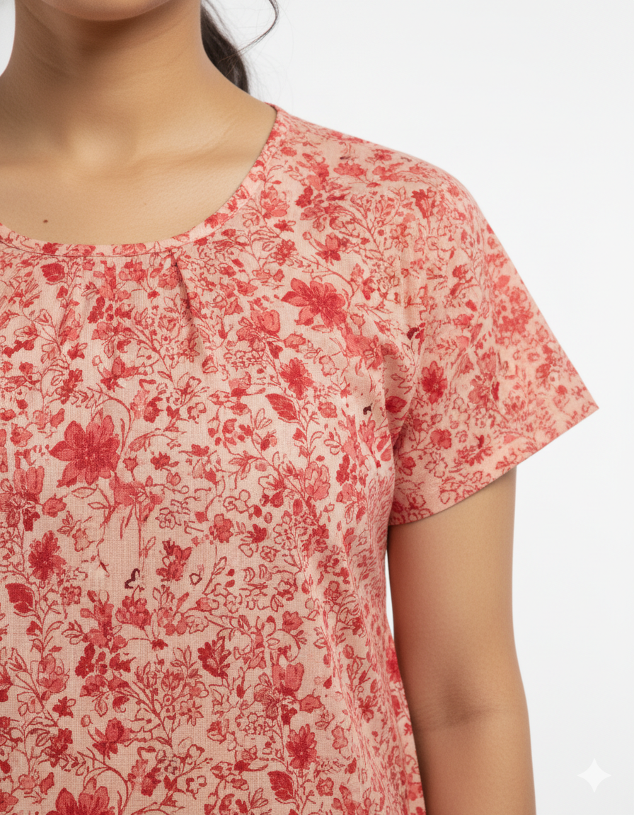 Daily Comfort Ankle-Length Cotton Nighty – Red Floral Print 21