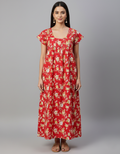 Daily Comfort Ankle-Length Cotton Nighty – Red Floral Print 36
