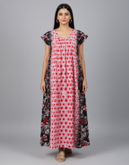 Daily Comfort Ankle-Length Cotton Nighty – Red Floral Print 37