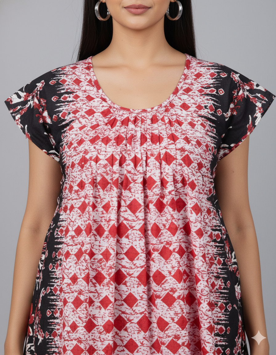 Daily Comfort Ankle-Length Cotton Nighty – Red Floral Print 37