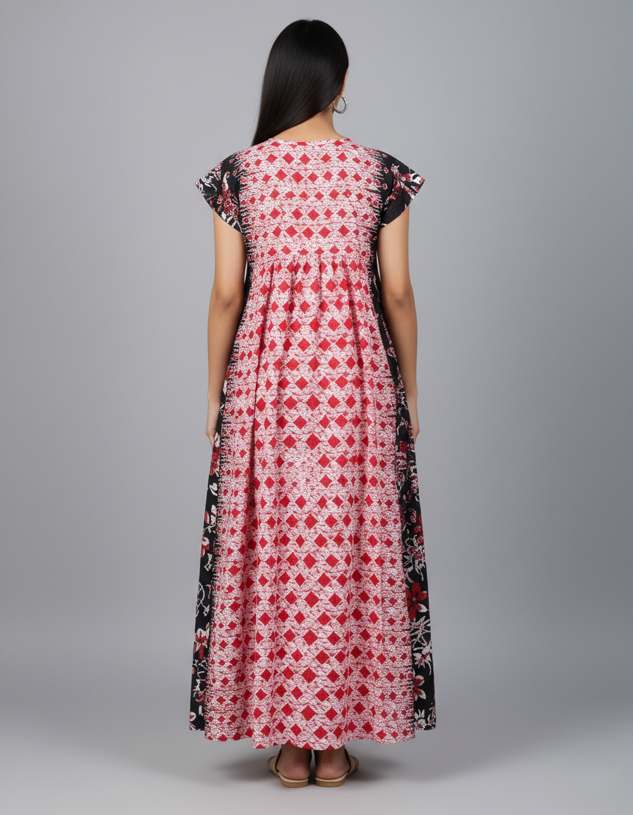 Daily Comfort Ankle-Length Cotton Nighty – Red Floral Print 37