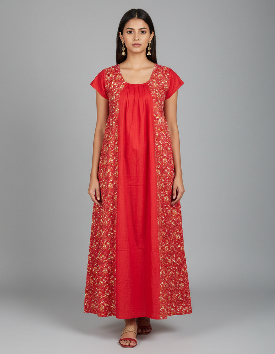 Royal Festive Combo – Red, Dark Yellow & Maroon Nighty Combo (Pack of 3)