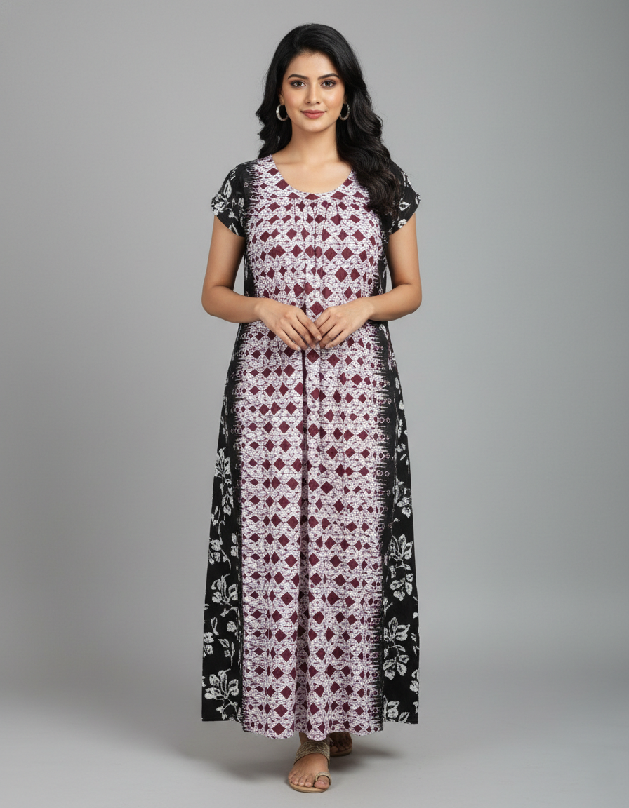 Daily Comfort Ankle-Length Cotton Nighty – Pink Floral Print 4