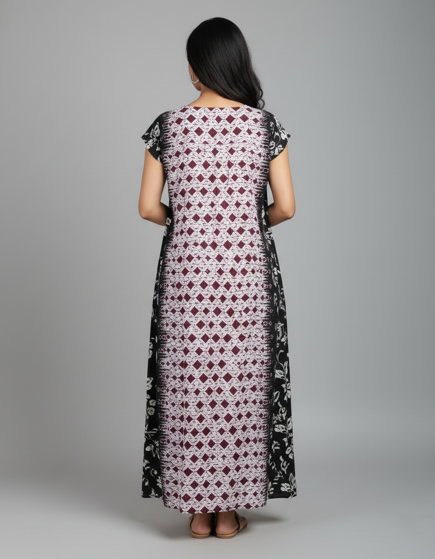 Daily Comfort Ankle-Length Cotton Nighty – Pink Floral Print 4