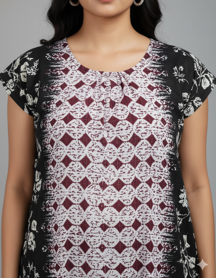 Daily Comfort Ankle-Length Cotton Nighty – Pink Floral Print 4