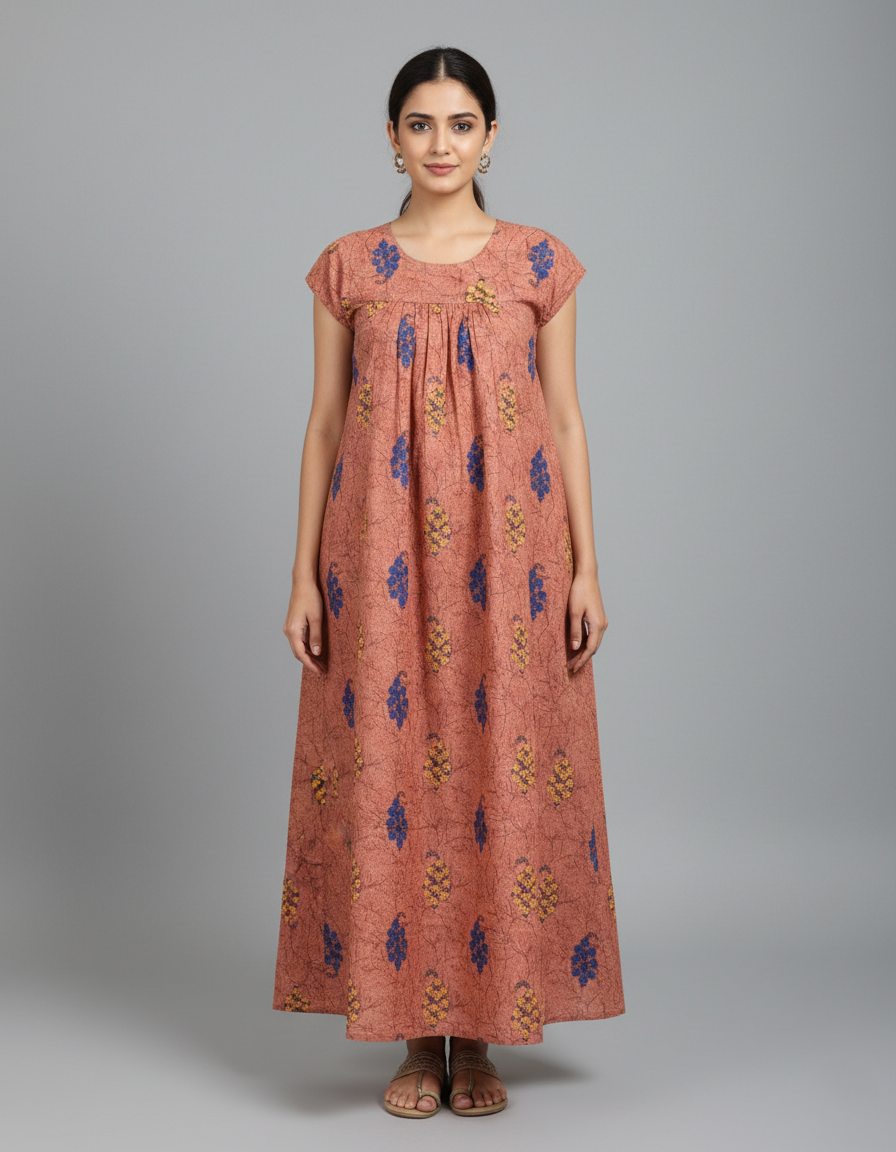 Daily Comfort Ankle-Length Cotton Nighty – Pink Floral Print 5