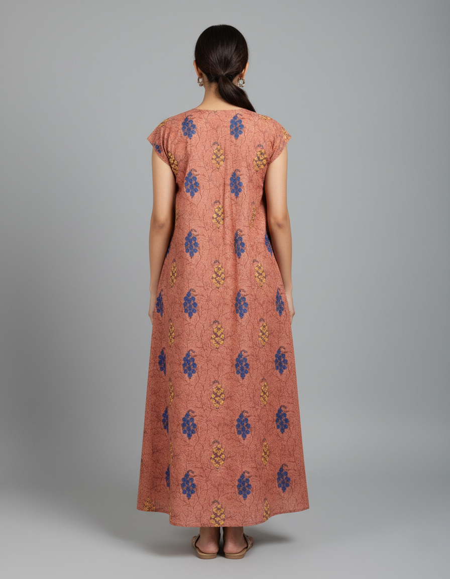 Daily Comfort Ankle-Length Cotton Nighty – Pink Floral Print 5