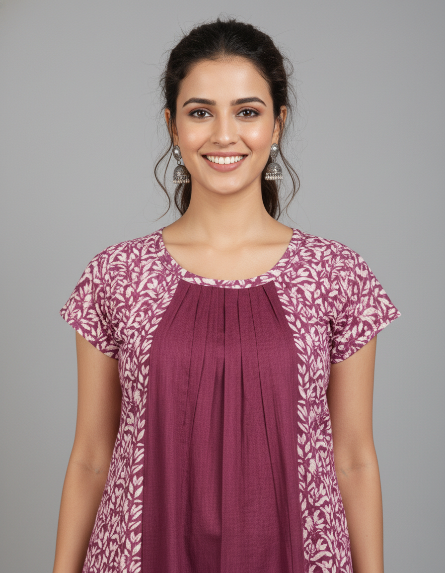 Daily Comfort Ankle-Length Cotton Nighty – Maroon Floral Print 4