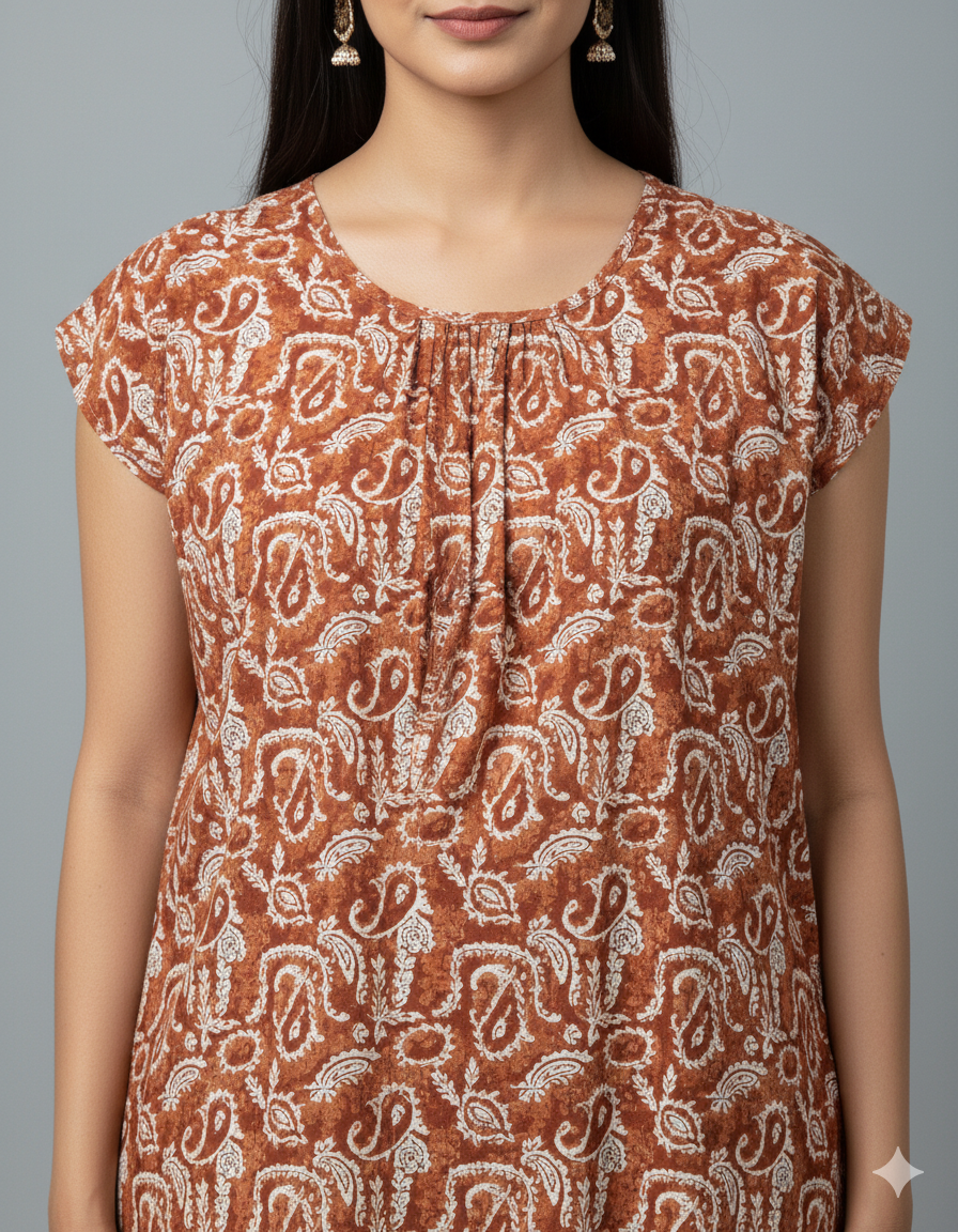 Daily Comfort Ankle-Length Cotton Nighty – Brown Floral Print 4