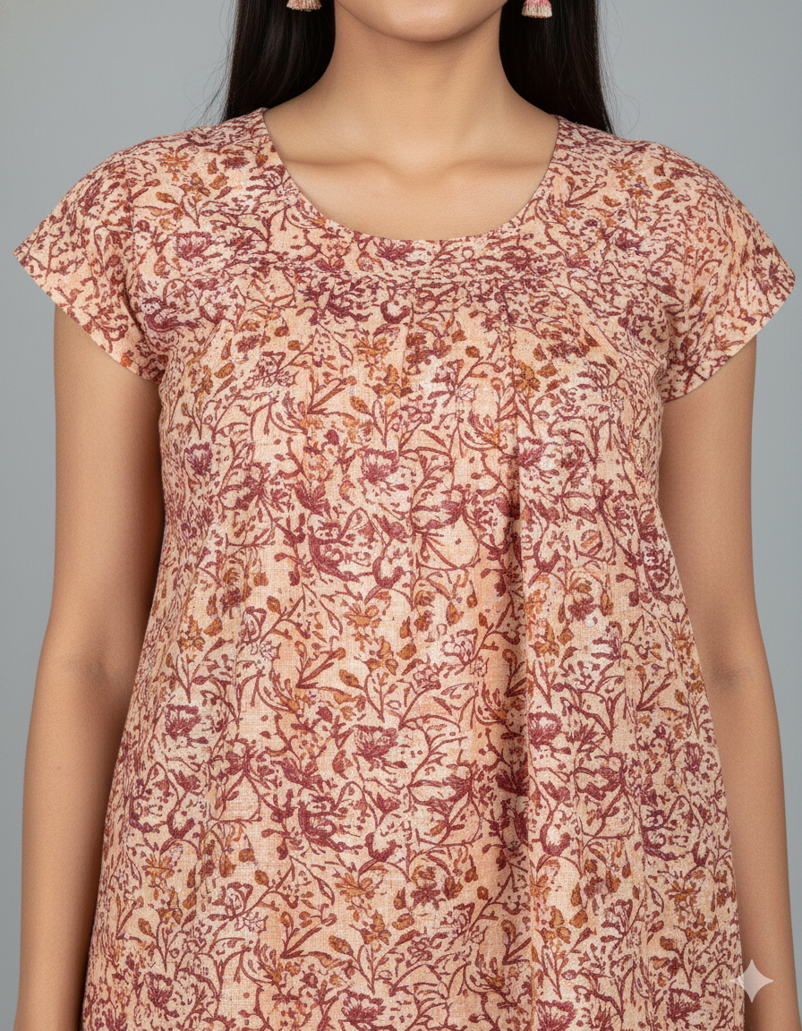 Daily Comfort Ankle-Length Cotton Nighty – Brown Floral Print 5