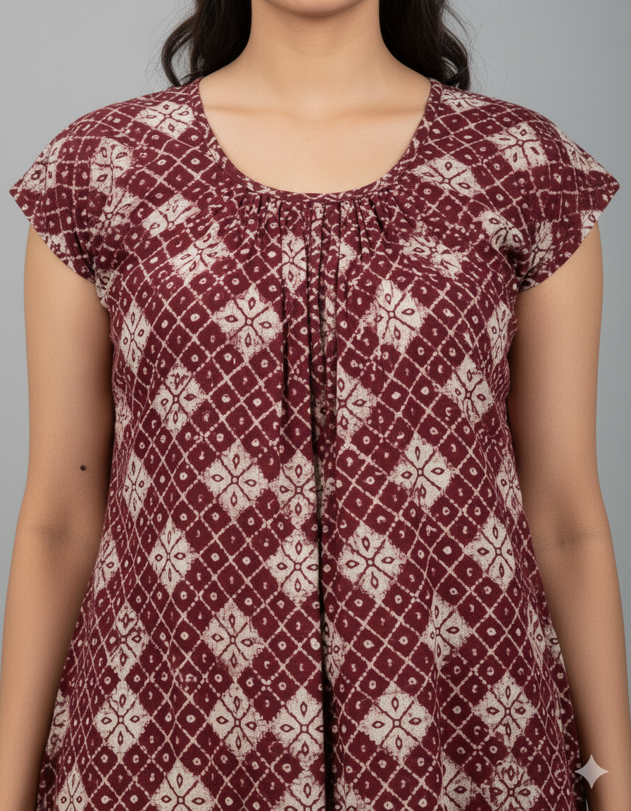 Daily Comfort Ankle-Length Cotton Nighty – Maroon Floral Print 6