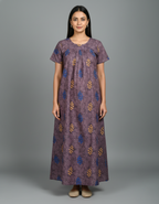 Daily Comfort Ankle-Length Cotton Nighty – Brown Floral Print 7