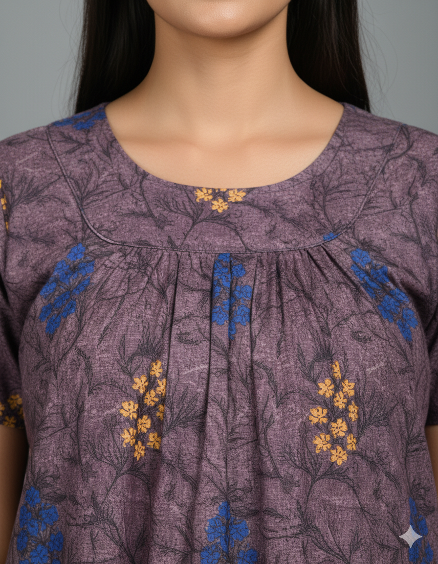 Daily Comfort Ankle-Length Cotton Nighty – Brown Floral Print 7