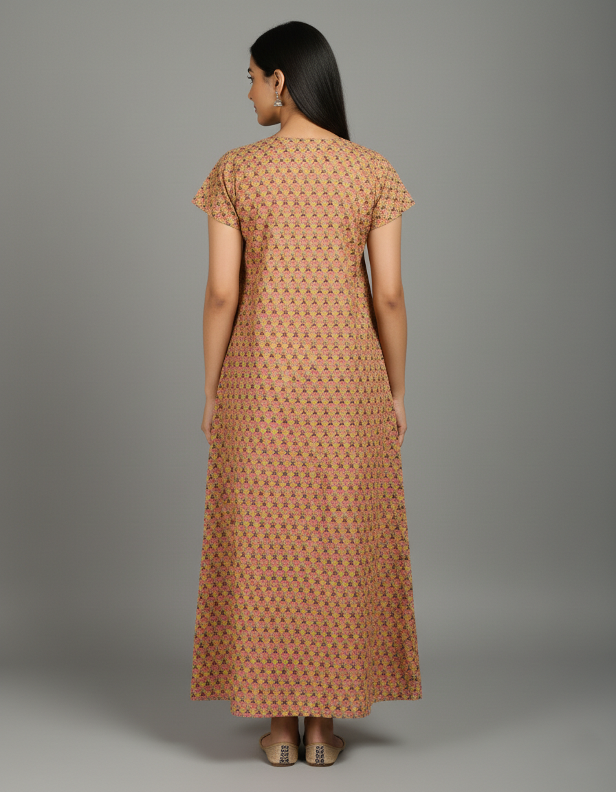 Daily Comfort Ankle-Length Cotton Nighty – Yellow Floral Print 7