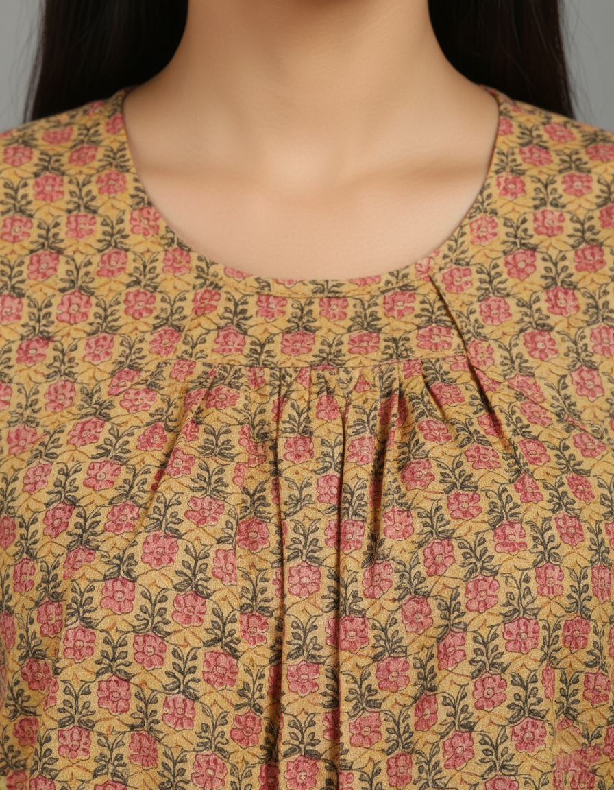 Daily Comfort Ankle-Length Cotton Nighty – Yellow Floral Print 7