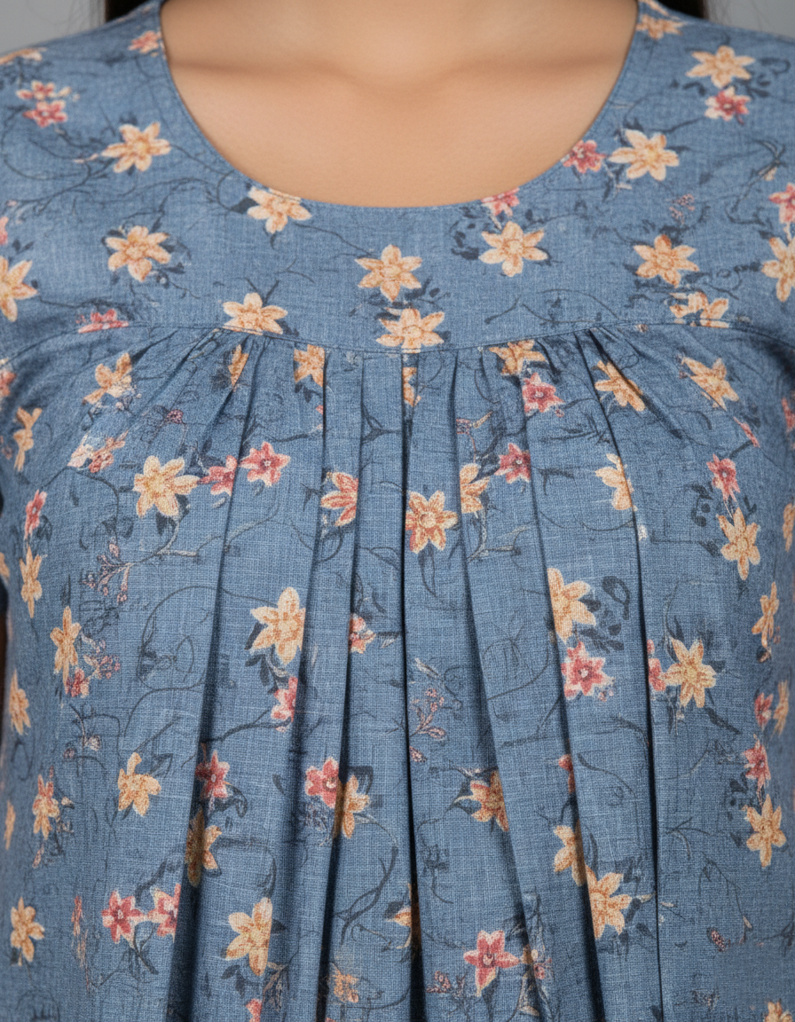 Daily Comfort Ankle-Length Cotton Nighty – Grey Floral Print 6