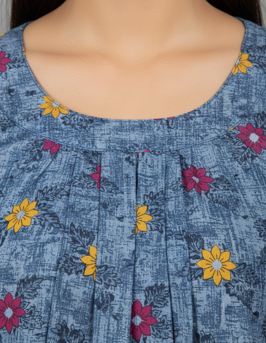 Daily Comfort Ankle-Length Cotton Nighty – Grey Floral Print 8