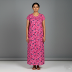 Daily Comfort Ankle-Length Cotton Nighty – Pink Floral Print 1