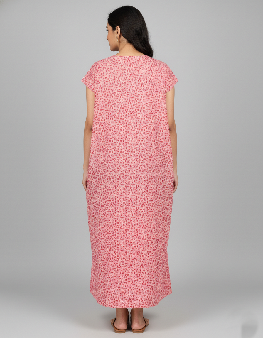 Daily Comfort Ankle-Length Cotton Nighty – Orange Floral Print 2