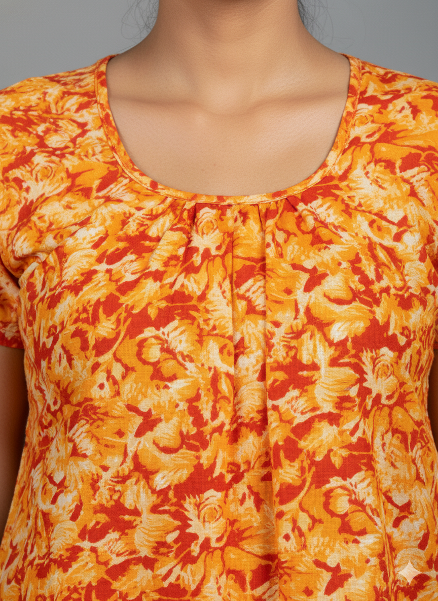 Orange Pure Cotton Nighty | Free Size | Limited Edition Design | Print 2