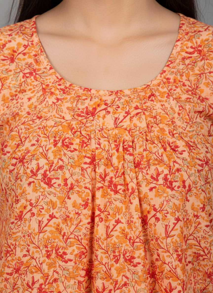 Orange Pure Cotton Nighty | Free Size | Limited Edition Design | Print 12