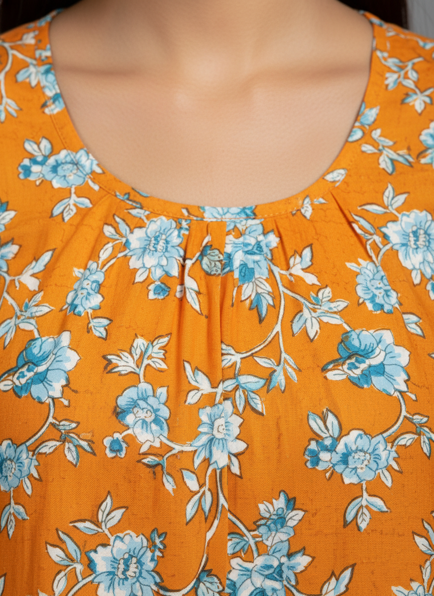 Orange Pure Cotton Nighty | Free Size | Limited Edition Design | Print 9
