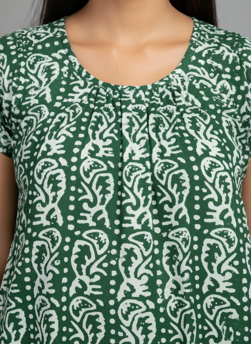 Green Pure Cotton Nighty | Free Size | Limited Edition Design | Print 1