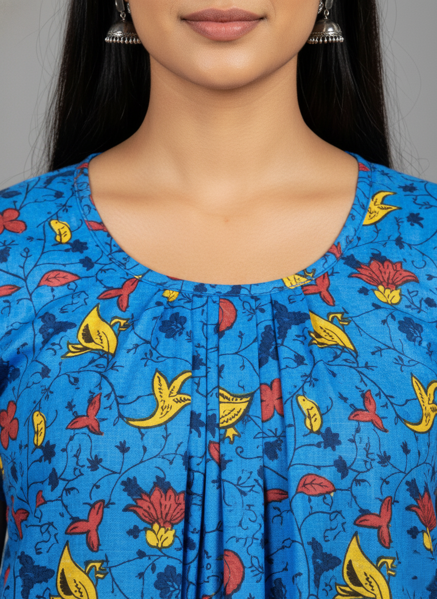 Sky Blue Pure Cotton Nighty | Free Size | Limited Edition Design | Print 1