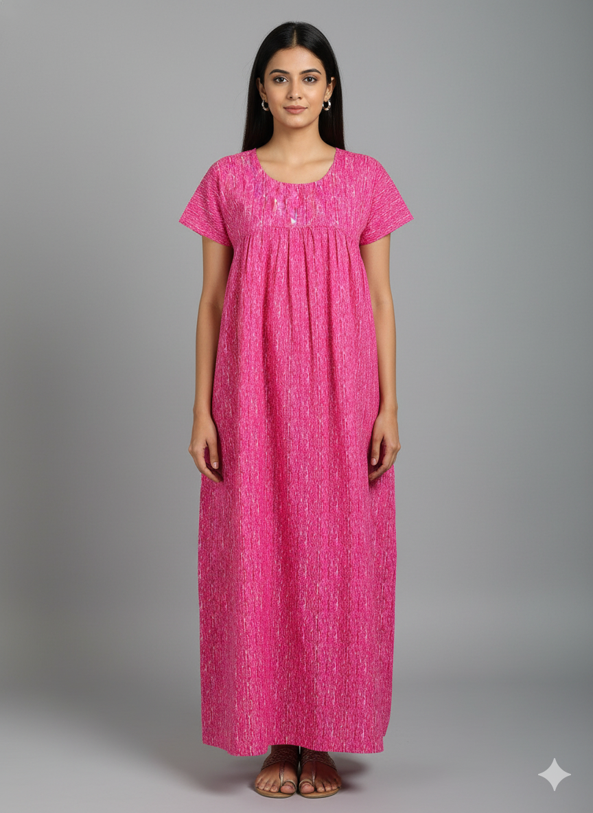 Blossom Breeze Combo – Dark Pink, Light Green & Blue Nighty Combo (Pack of 3)