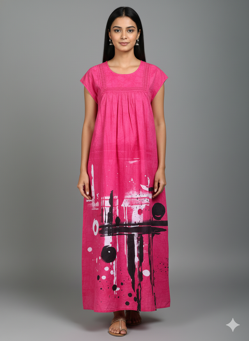 Blossom Breeze Combo – Dark Pink, Light Green & Blue Nighty Combo (Pack of 3)