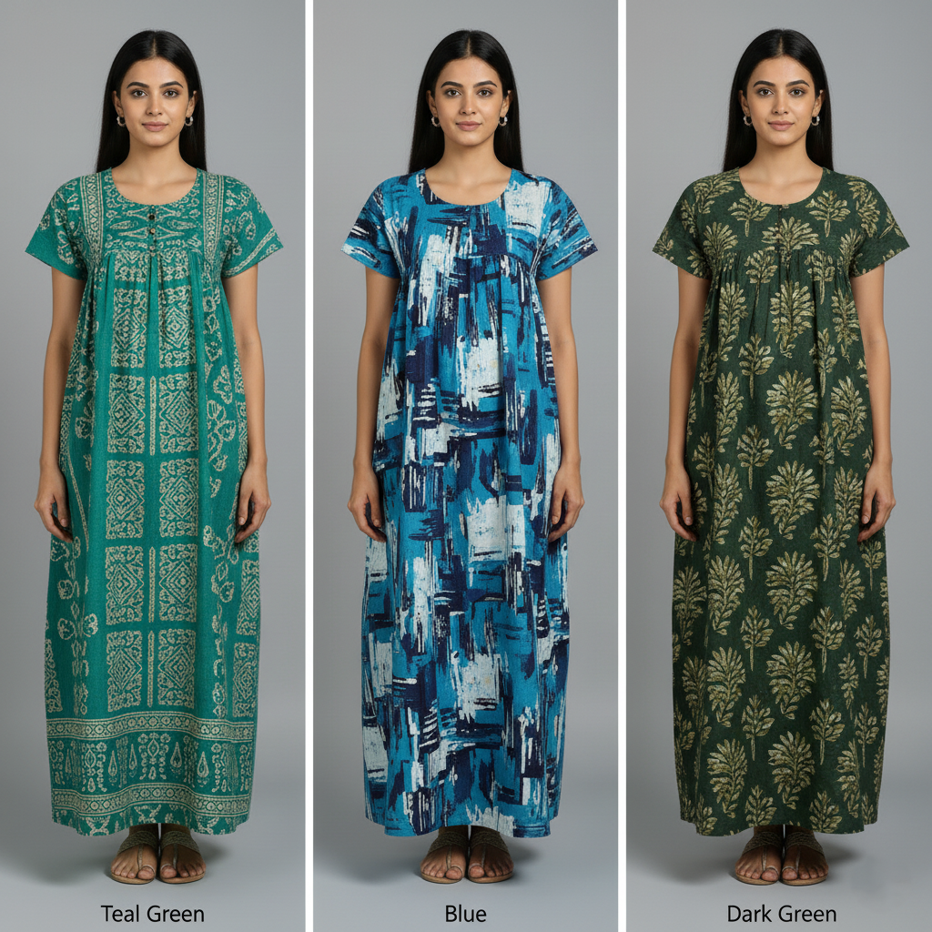Elite Balance Combo – Teal Green, Blue & Dark Green Nighty Combo (Pack of 3)