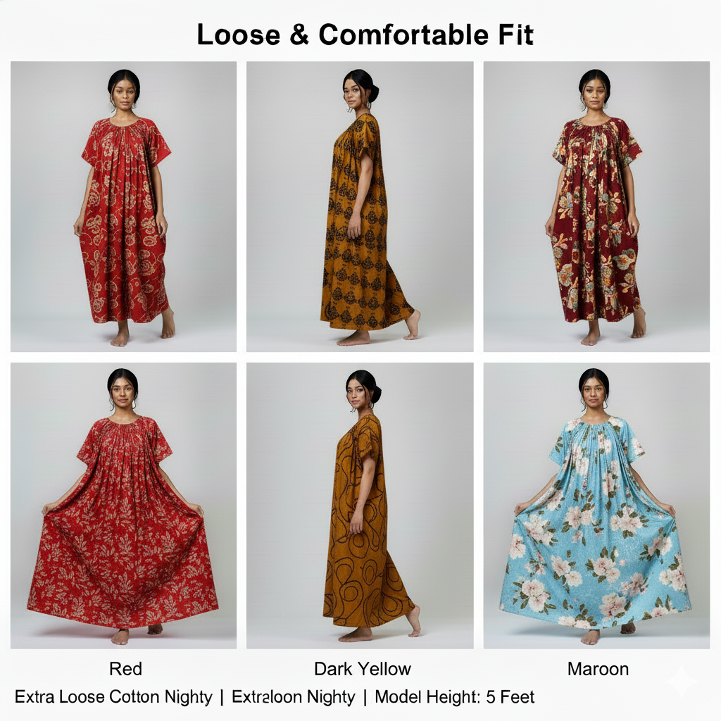 Royal Festive Combo – Red, Dark Yellow & Maroon Nighty Combo (Pack of 3)