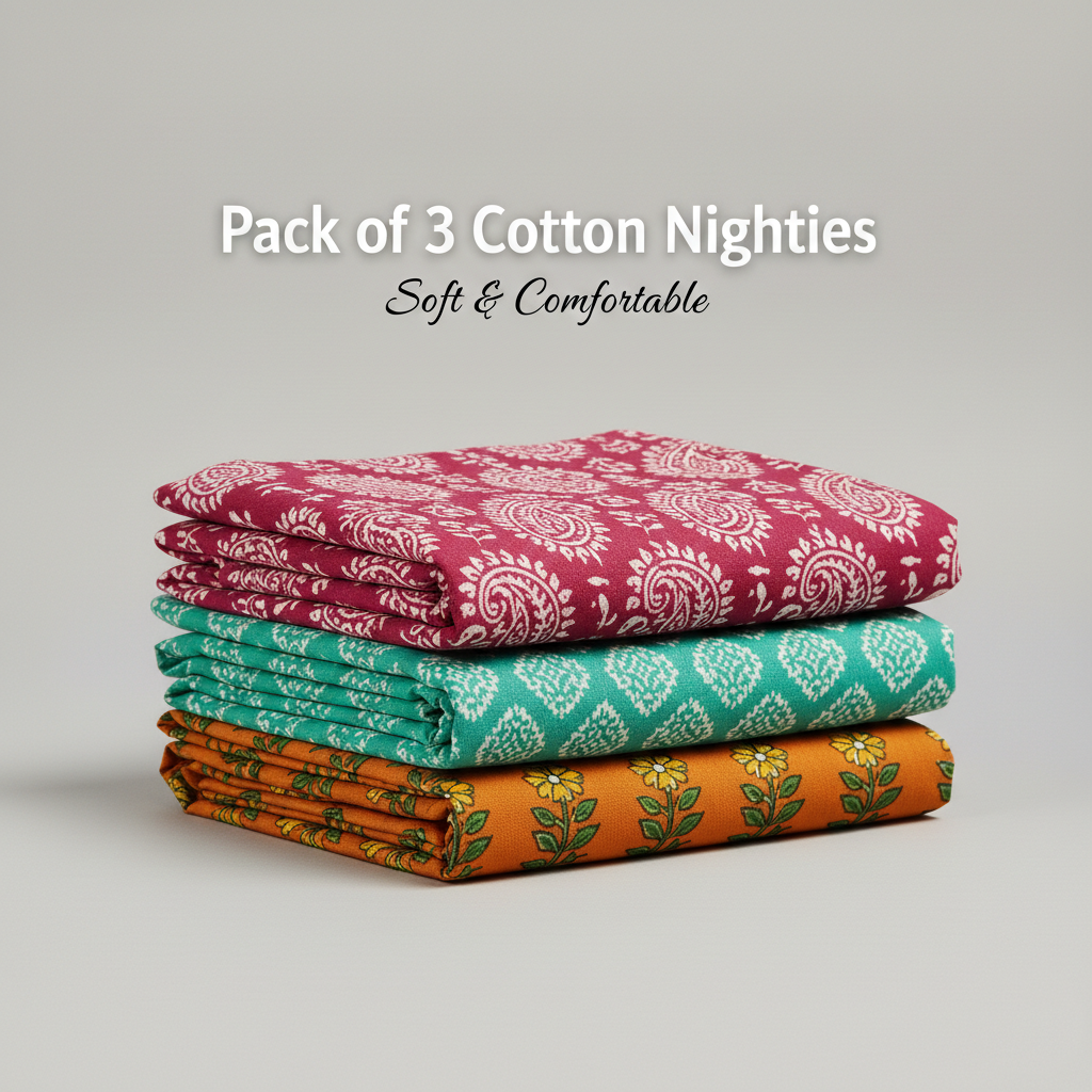 Sunset Pop Combo – Dark Pink, Teal Green & Orange Nighty Combo (Pack of 3)