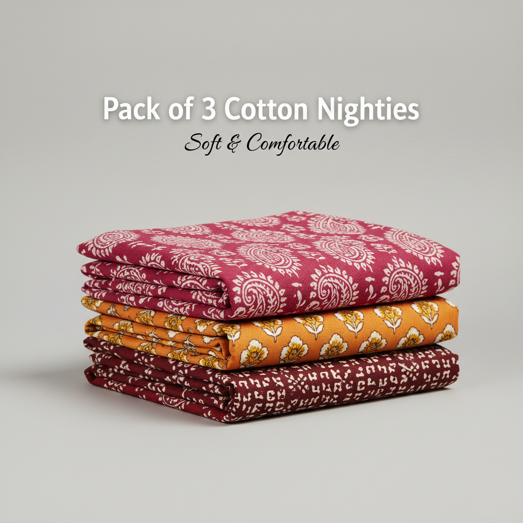 Royal Festive Combo – Red, Dark Yellow & Maroon Nighty Combo (Pack of 3)