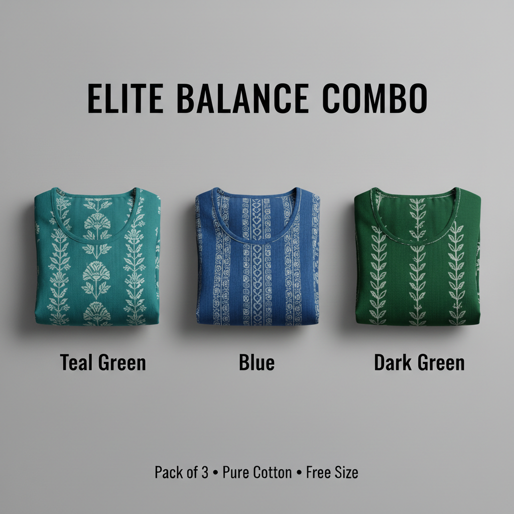 Elite Balance Combo – Teal Green, Blue & Dark Green Nighty Combo (Pack of 3)