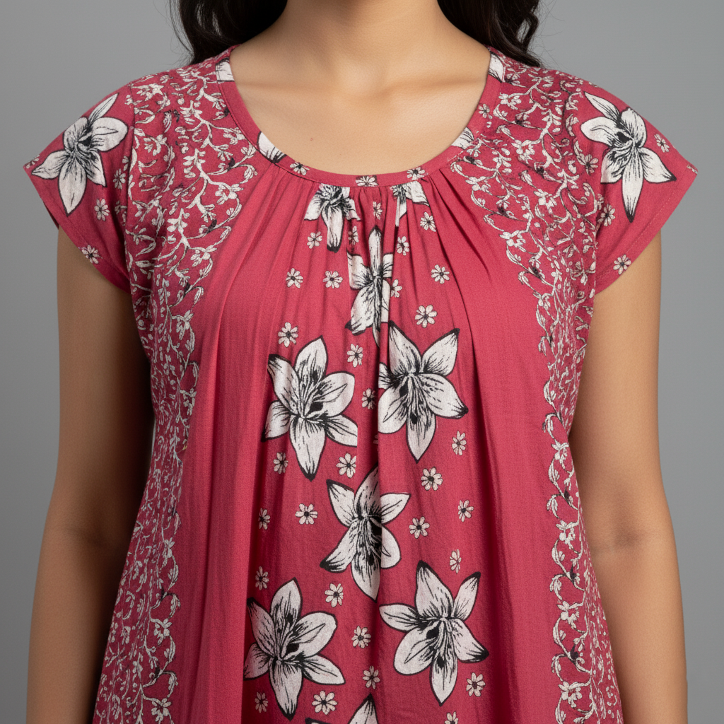 Pink Pure Cotton Nighty | Free Size | Limited Edition Design | Print 7