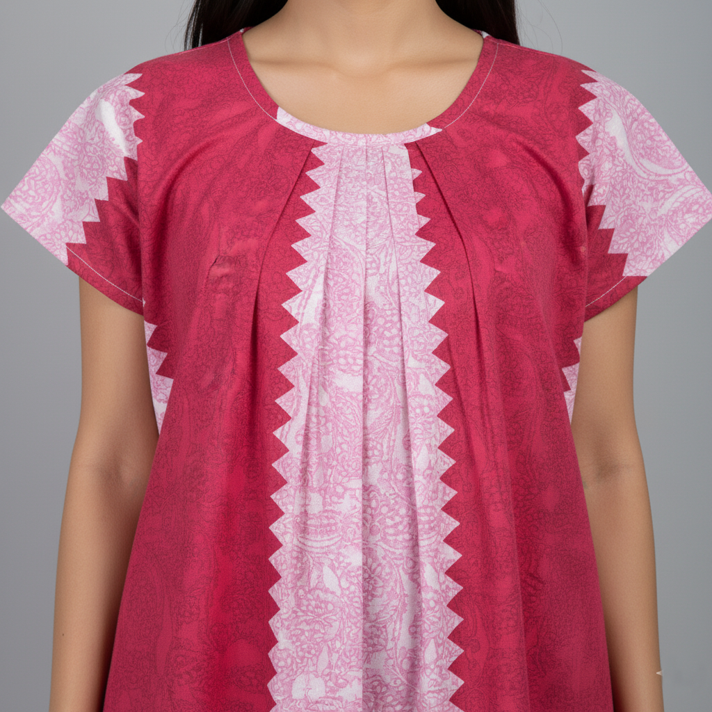 Pink Pure Cotton Nighty | Free Size | Limited Edition Design | Print 2