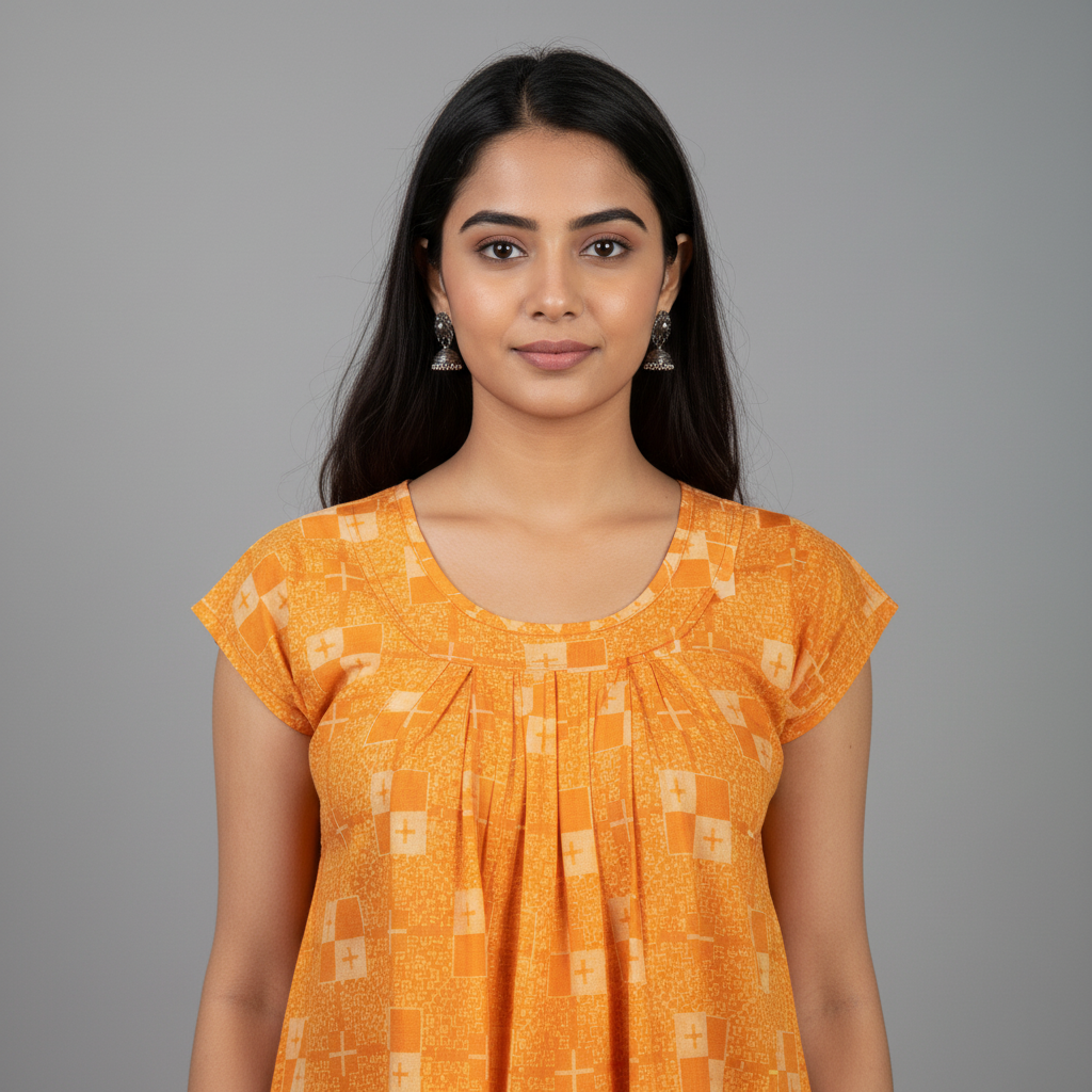Orange Pure Cotton Nighty | Free Size | Limited Edition Design | Print 1