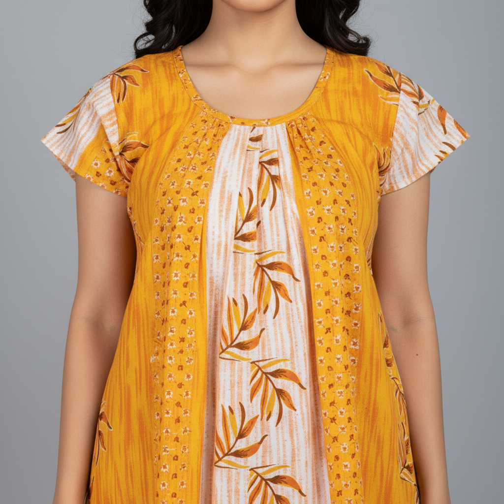Yellow Pure Cotton Nighty | Free Size | Limited Edition Design | Print 8