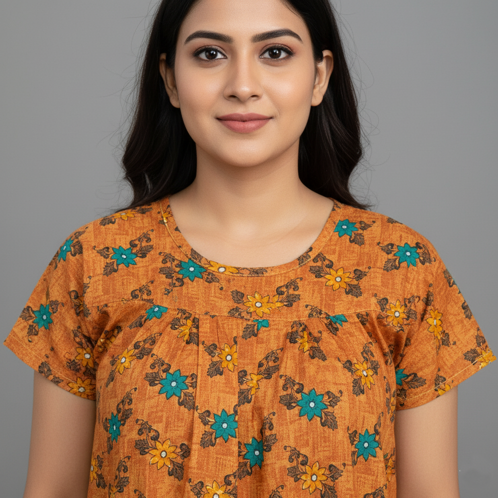 Yellow Pure Cotton Nighty | Free Size | Limited Edition Design | Print 9