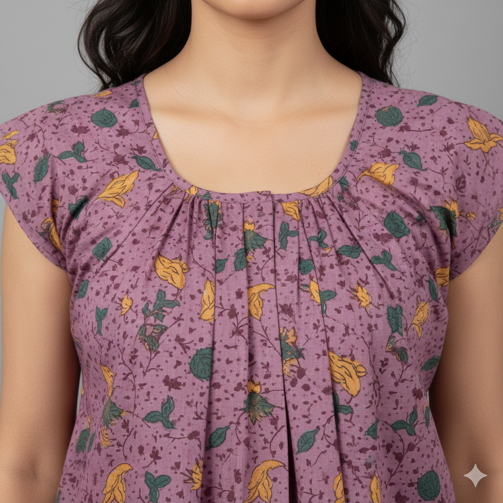 Purple Pure Cotton Nighty | Free Size | Limited Edition Design | Print 6