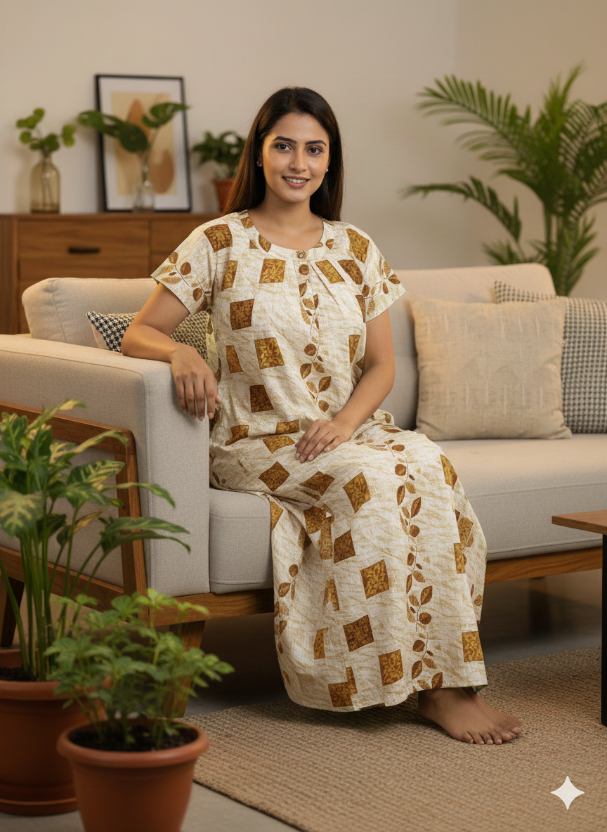 Women’s Cotton Nighty Combo of 3 – Bright Blossom (Orange, Yellow & Pink) | Free Size Fits Bust 32–44″ | Soft Cotton Nightwear | Made in India