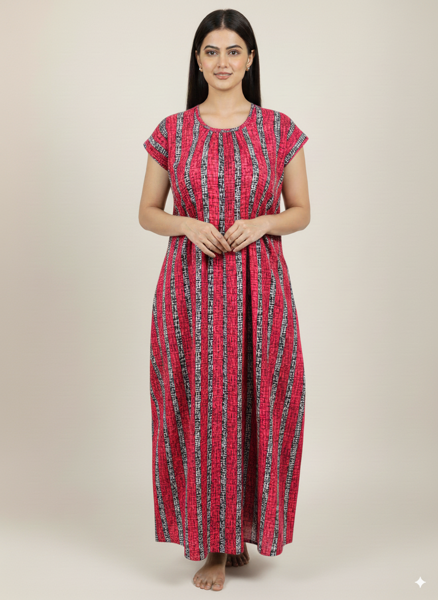 Women’s Cotton Nighty Combo of 3 – Bright Blossom (Orange, Yellow & Pink) | Free Size Fits Bust 32–44″ | Soft Cotton Nightwear | Made in India