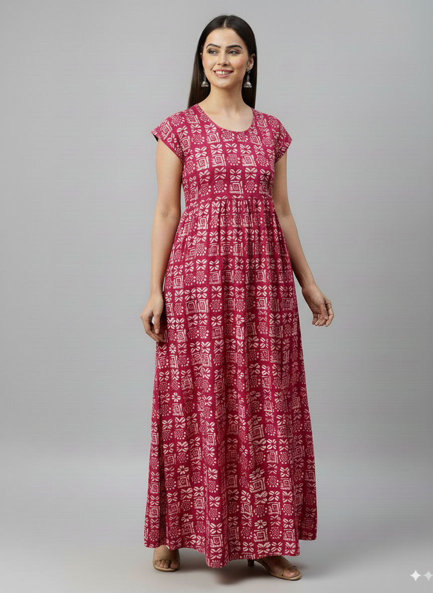 Women’s Cotton Nighty Combo of 3 – Bright Blossom (Orange, Yellow & Pink) | Free Size Fits Bust 32–44″ | Soft Cotton Nightwear | Made in India