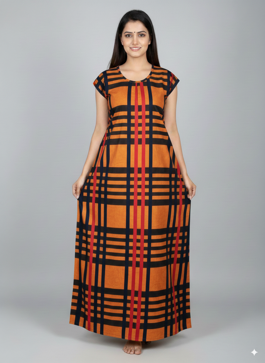 Women’s Cotton Nighty Combo of 3 – Bright Blossom (Orange, Yellow & Pink) | Free Size Fits Bust 32–44″ | Soft Cotton Nightwear | Made in India